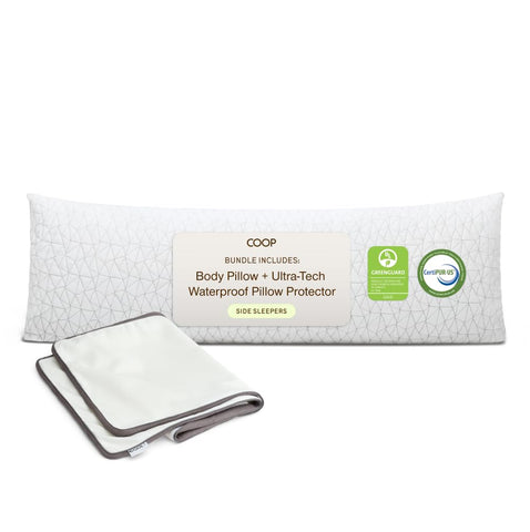 Coop Home Goods body pillow front view showing full-length support and ergonomic shape