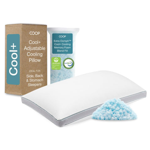 Coop Home Goods front packaging showing king pillow and cooling features benefits