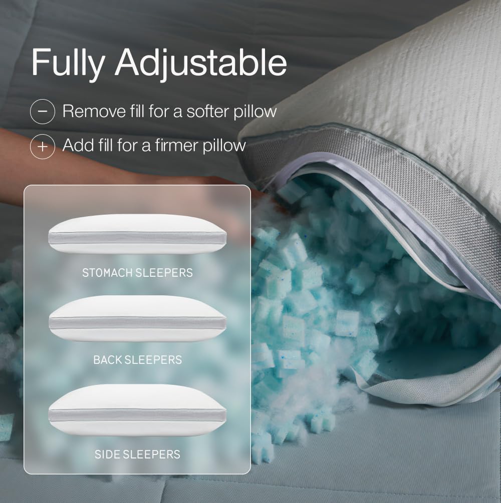 Coop Home Goods Cool+ pillow unzipped with adjustable fill for personalized loft and comfort