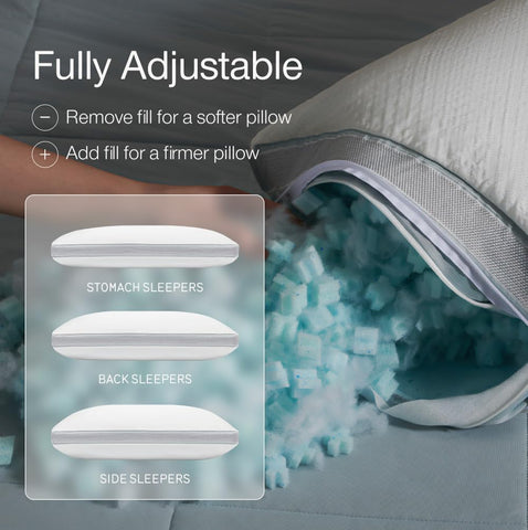 Coop Home Goods Cool+ pillow unzipped with adjustable fill for personalized loft and comfort