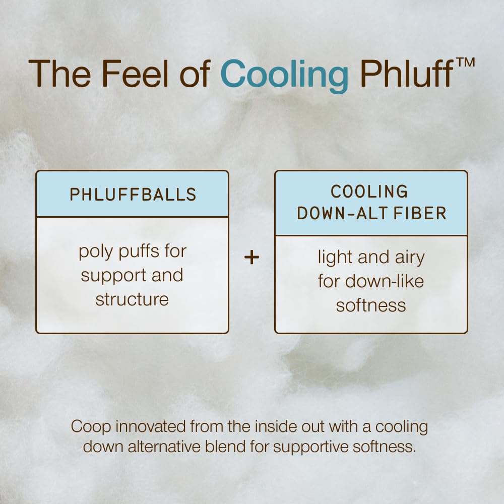 Coop Home Goods macro of Phluff fill texture showing breathable, resilient loft