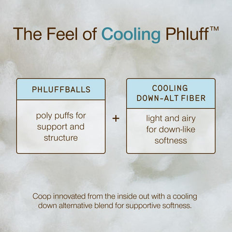 Coop Home Goods macro of Phluff fill texture showing breathable, resilient loft