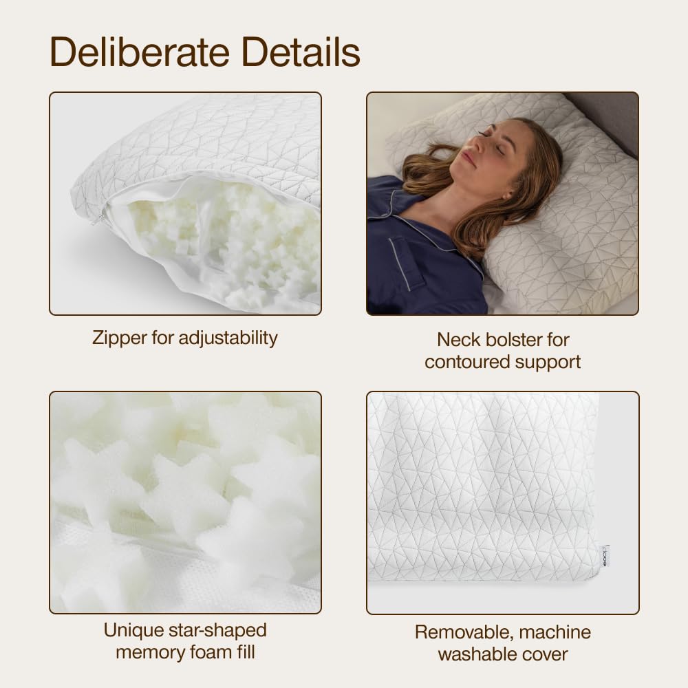 Coop Home Goods pillow side profile on bed demonstrating side-sleeper contour support