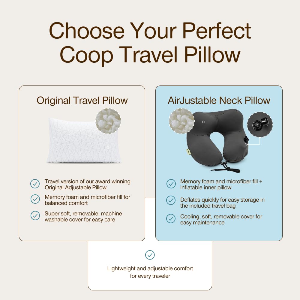 Coop Home Goods pillow packed inside backpack for road-trip convenience