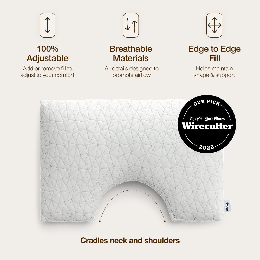 Coop Home Goods pillow on bed supporting a side sleeper for alignment.