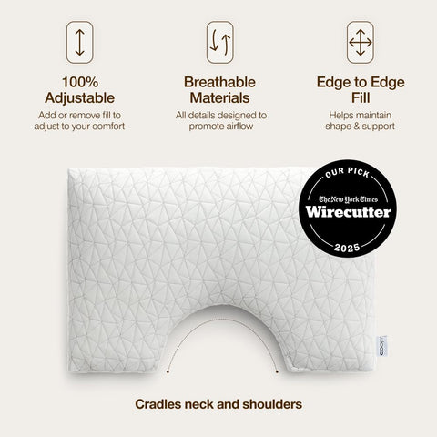 Coop Home Goods pillow on bed supporting a side sleeper for alignment.
