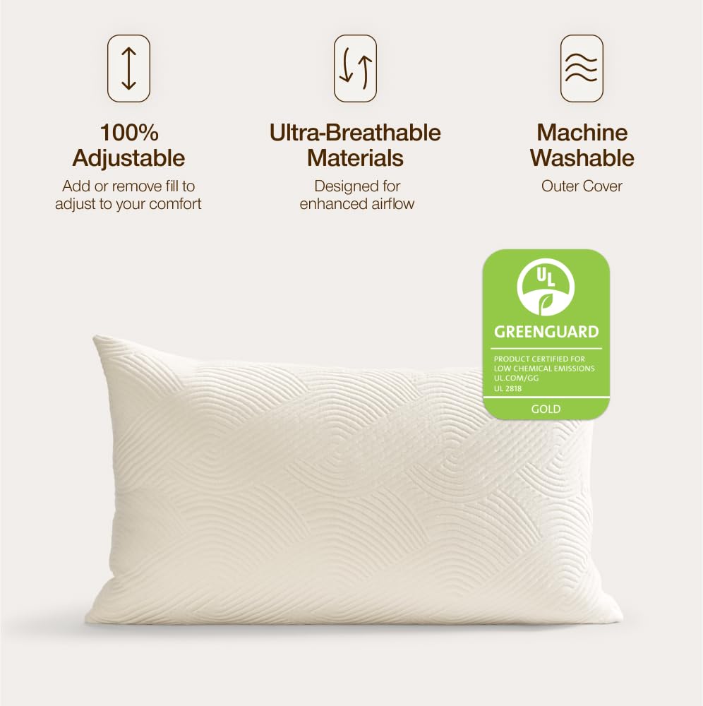 Coop Home Goods queen pillow next to a ruler showing scale for accurate size perception benefit
