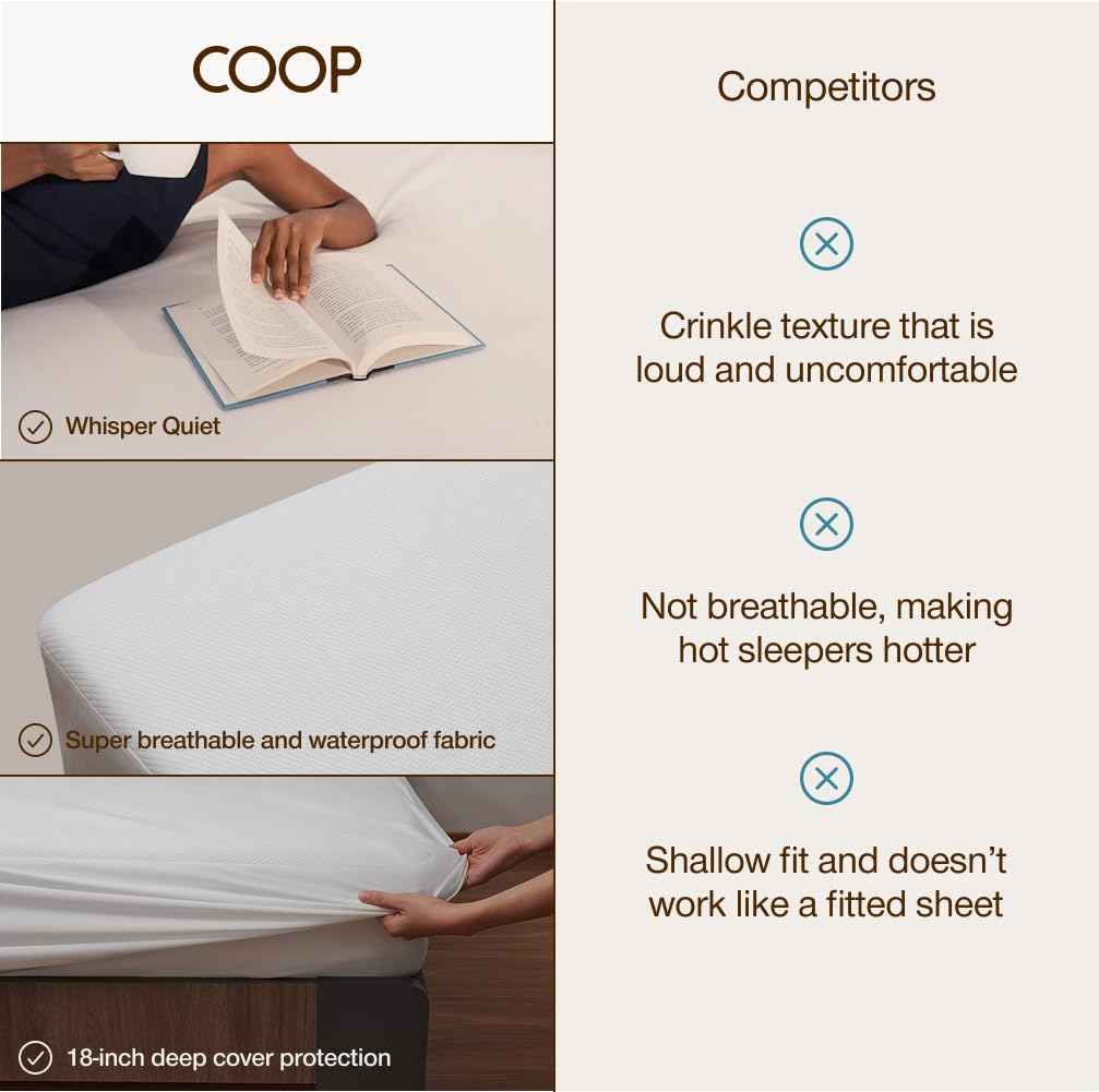 Coop Home Goods size scale comparison showing twin mattress coverage