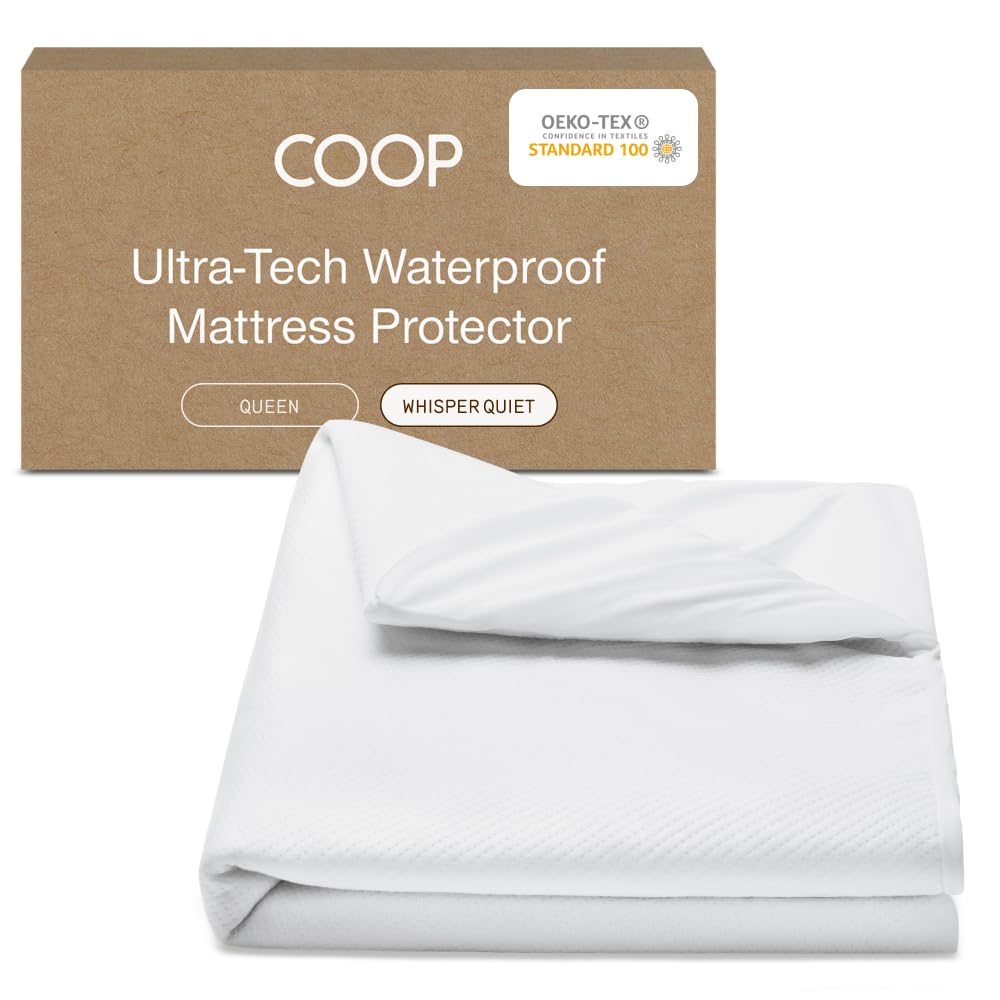 Coop Home Goods front view of smooth top protector showing coverage benefit