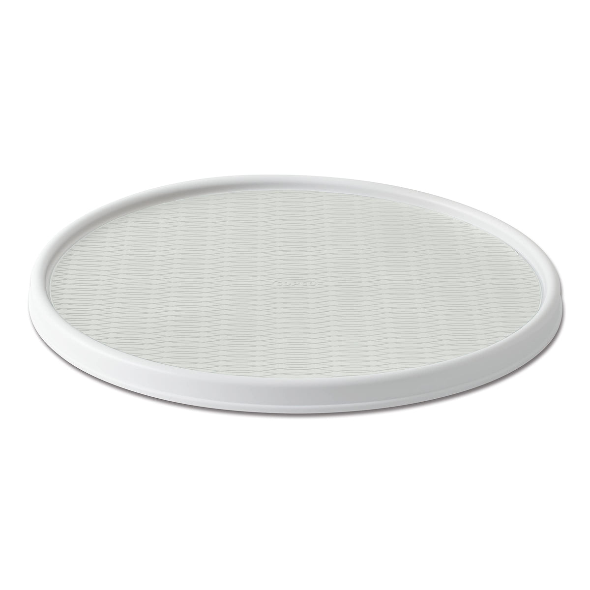Copco lazy susan front view showing crystalline finish and neat storage benefit