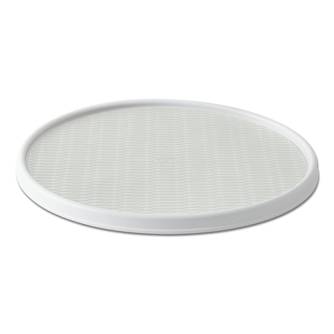 Copco lazy susan front view showing crystalline finish and neat storage benefit