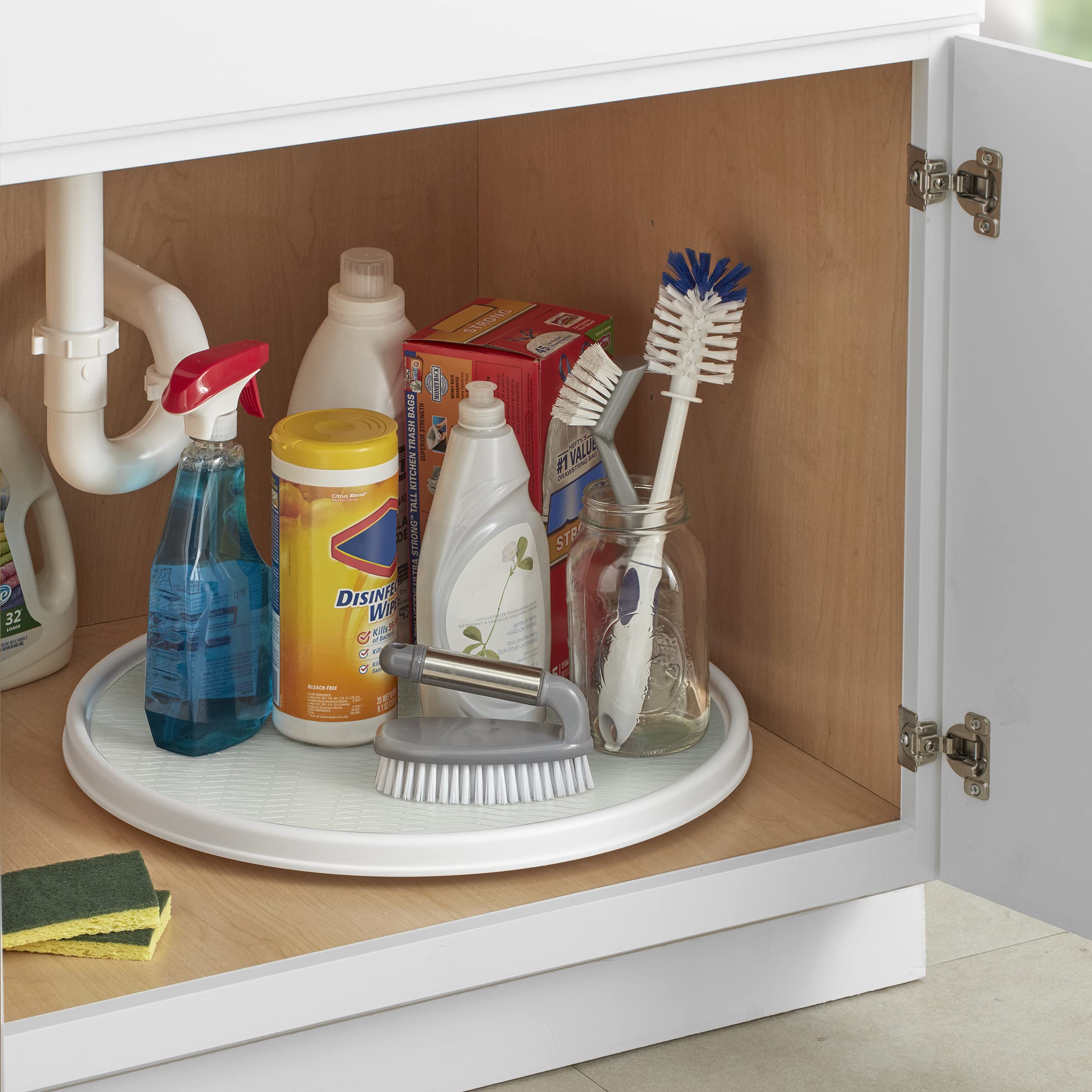 Copco lazy susan next to measuring tape showing 18-inch diameter space-saving