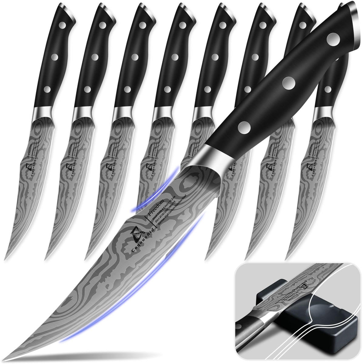 CoquusAid front view of eight-piece set showing sleek presentation and gift-ready design