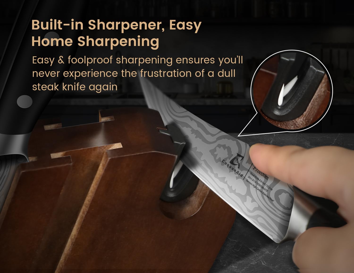 CoquusAid ergonomic black handle detail, comfortable secure grip benefit