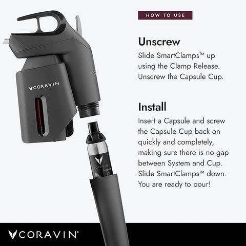 Hand installing CORAVIN argon capsule into device, quick and easy replacement benefit