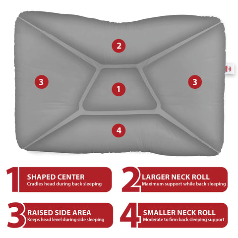 Core Products pillow full-size scale beside ruler illustrating 24x16 inch dimensions