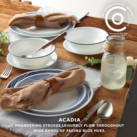Corelle Acadia stacked plates demonstrating compact storage and space-saving benefit