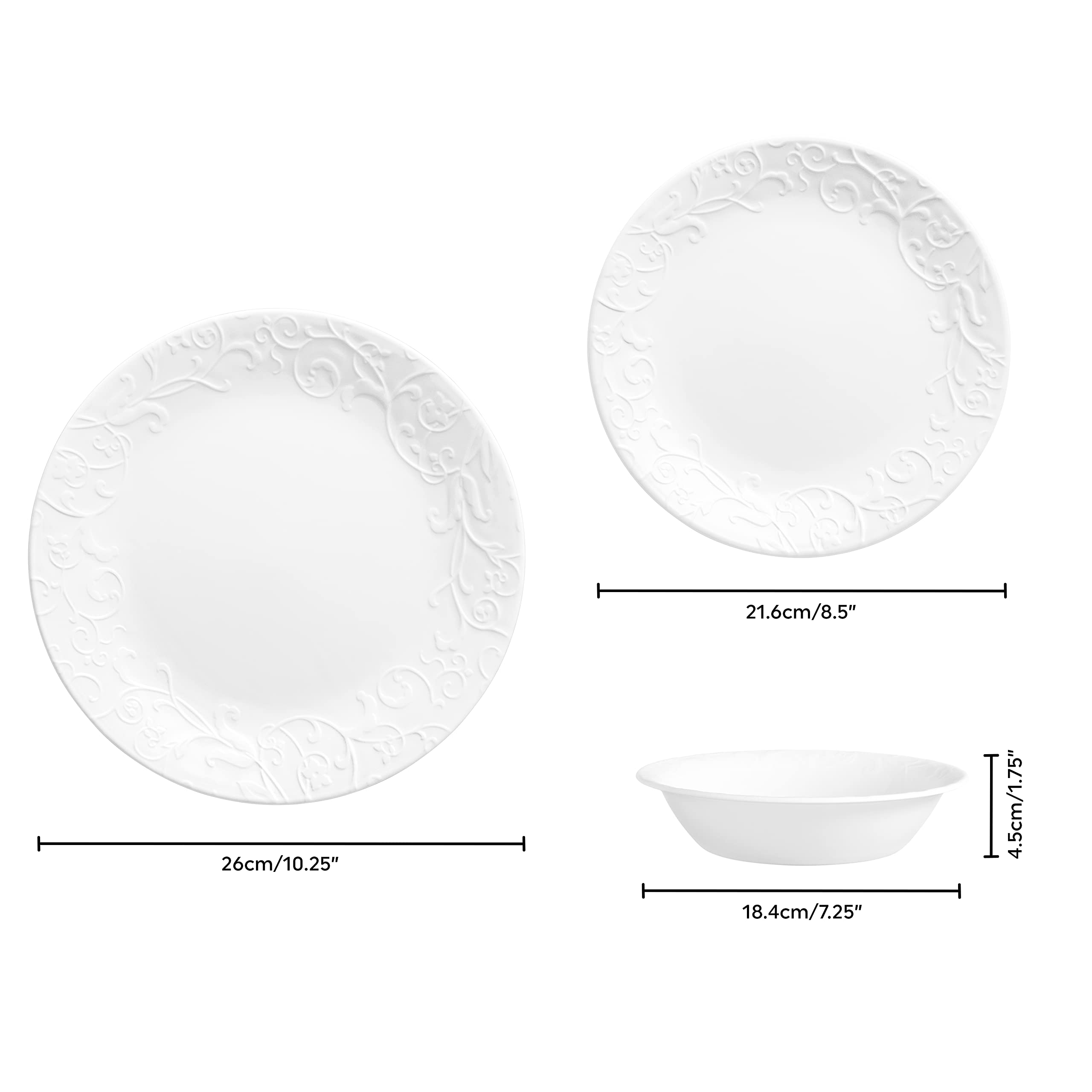 Corelle Bella Faenza side view of stacked plates saving space