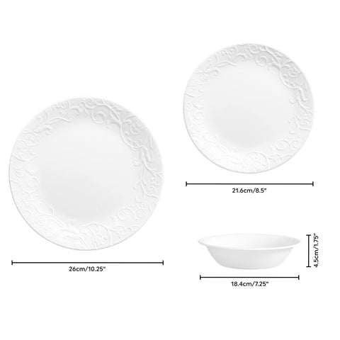 Corelle Bella Faenza side view of stacked plates saving space