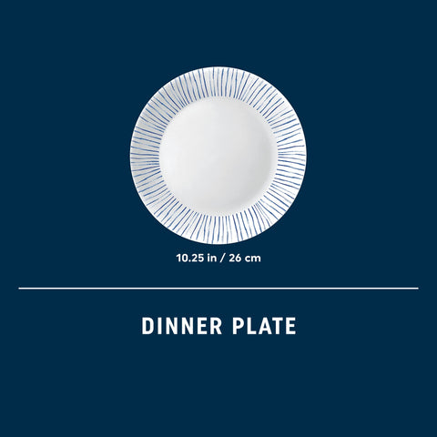 Rim and surface detail of Corelle Botanical Stripes plate showing thin Vitrelle texture and chip resistance