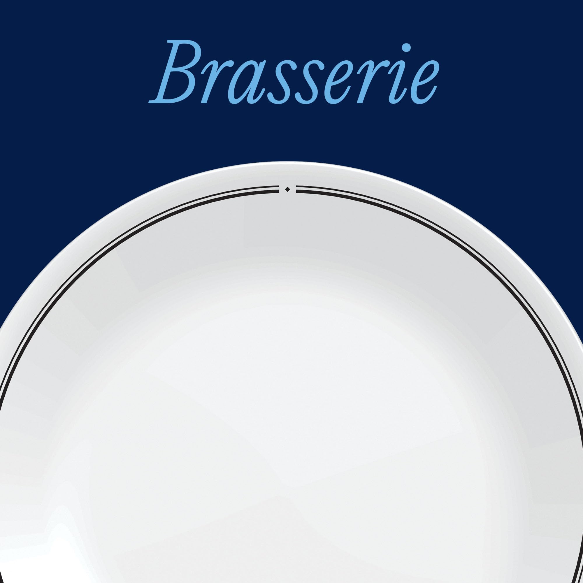Close-up of Corelle Brasserie black rim detail highlighting classic design and clean contrast