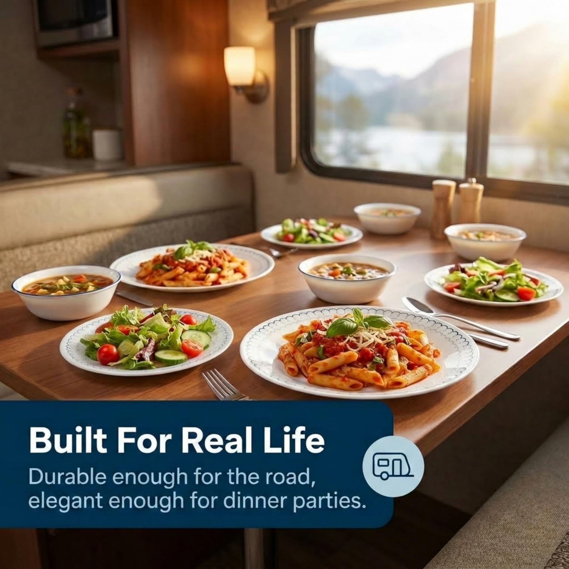 Corelle Caspian soup bowl profile showing lightweight rim and comfortable handling