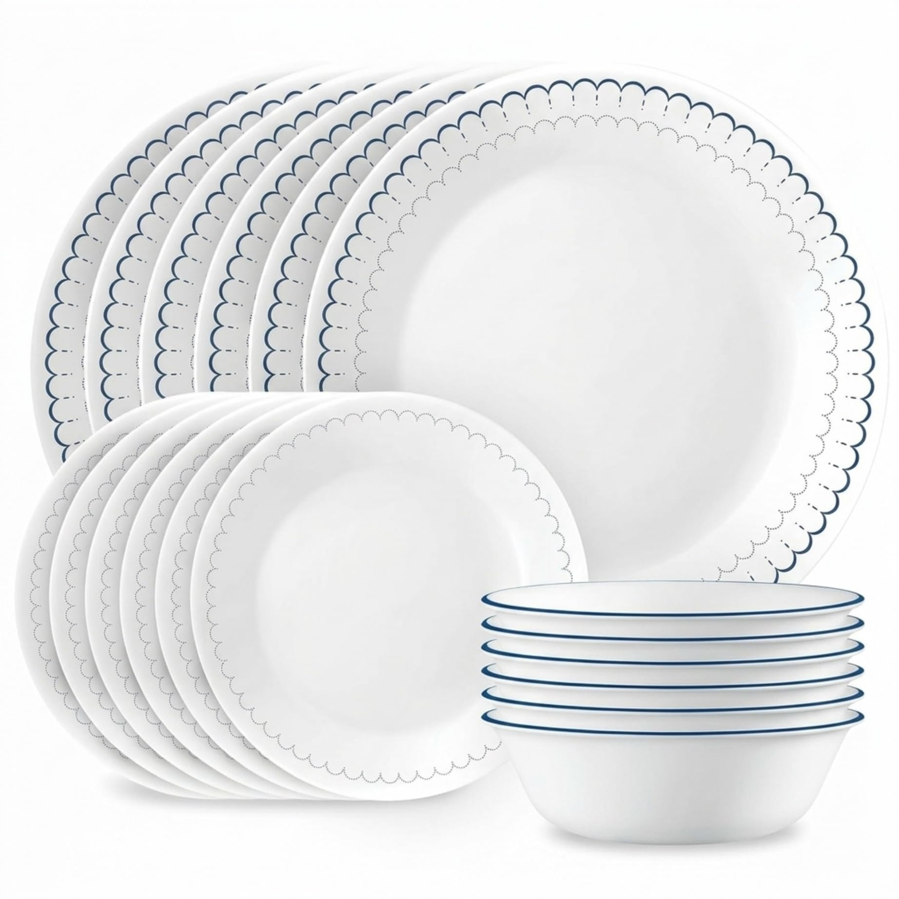 Corelle Caspian front view showing full 18-piece set and packaging, easy setup