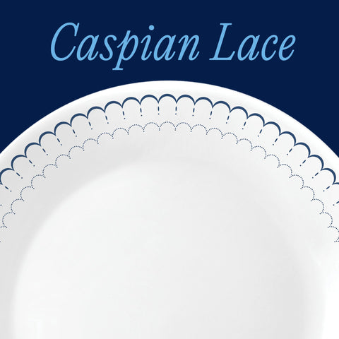 Corelle Caspian Lace side stack highlights compact stacking and space-saving benefit