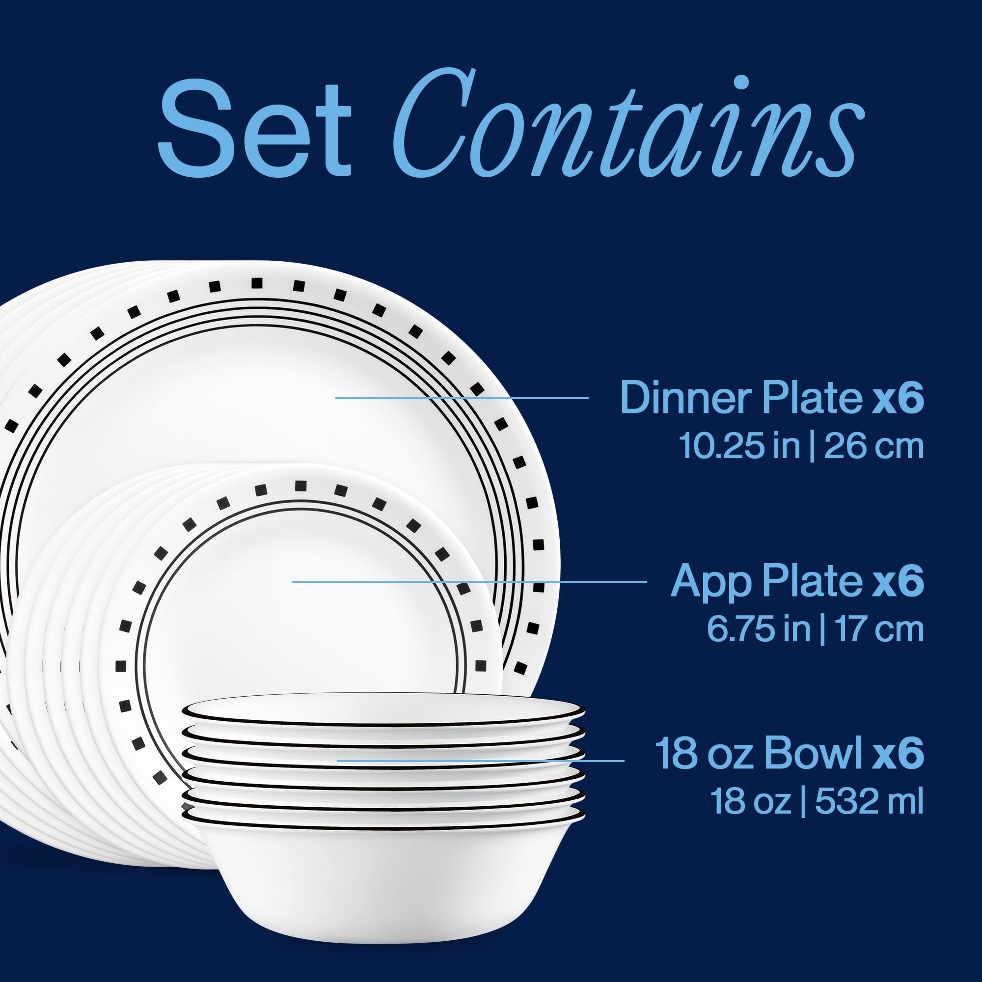 Corelle appetizer plate detail showing geometric print and chip-resistant edge