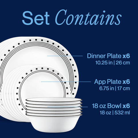 Corelle appetizer plate detail showing geometric print and chip-resistant edge