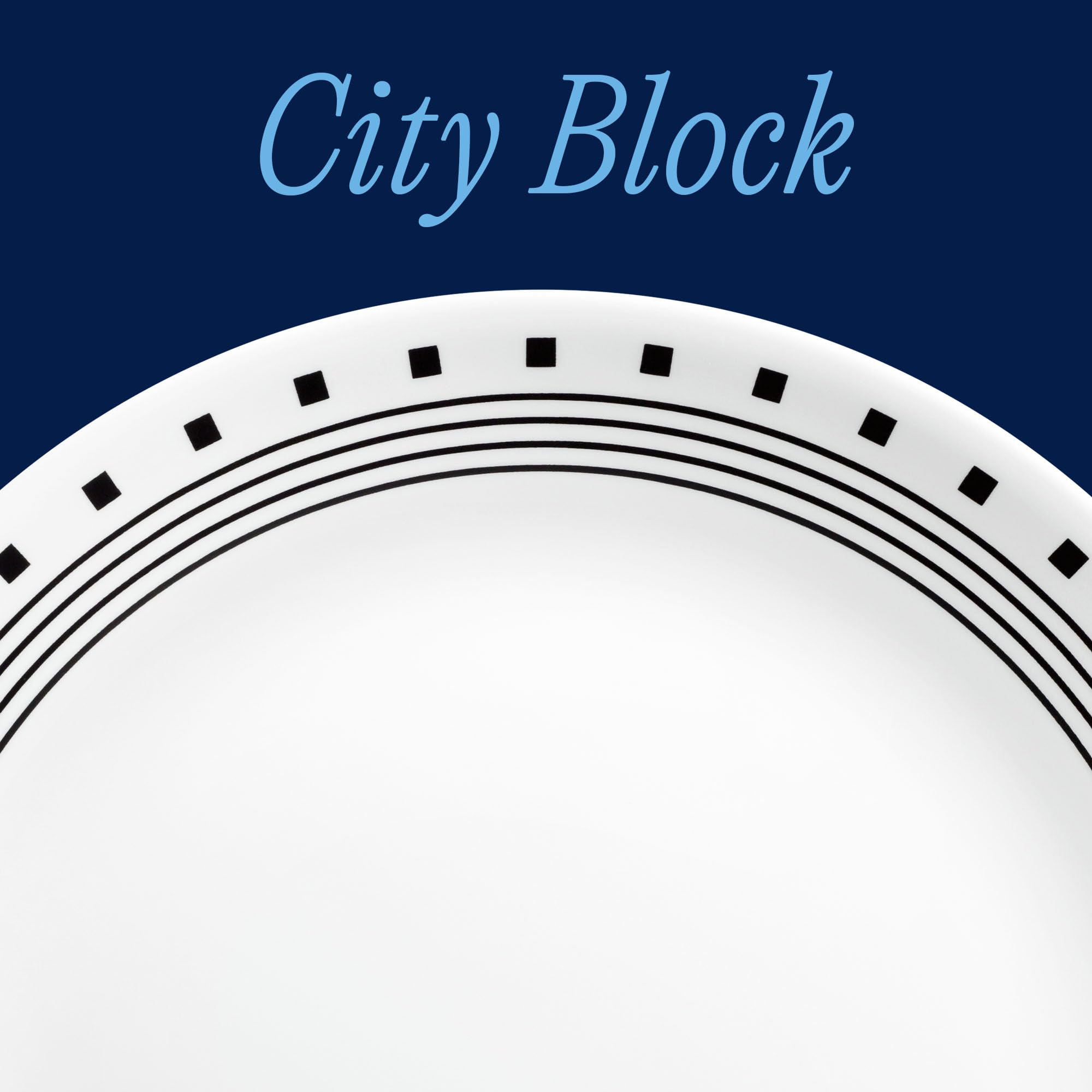 Corelle Vitrelle dinner plate top view highlighting bold pattern and easy serving