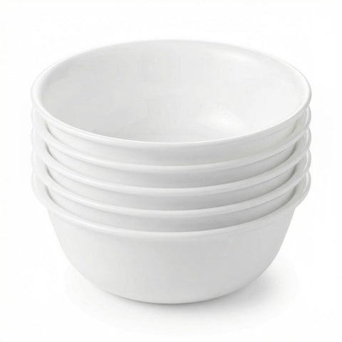 Corelle front view of six Winter Frost bowls showing clean styling and versatility