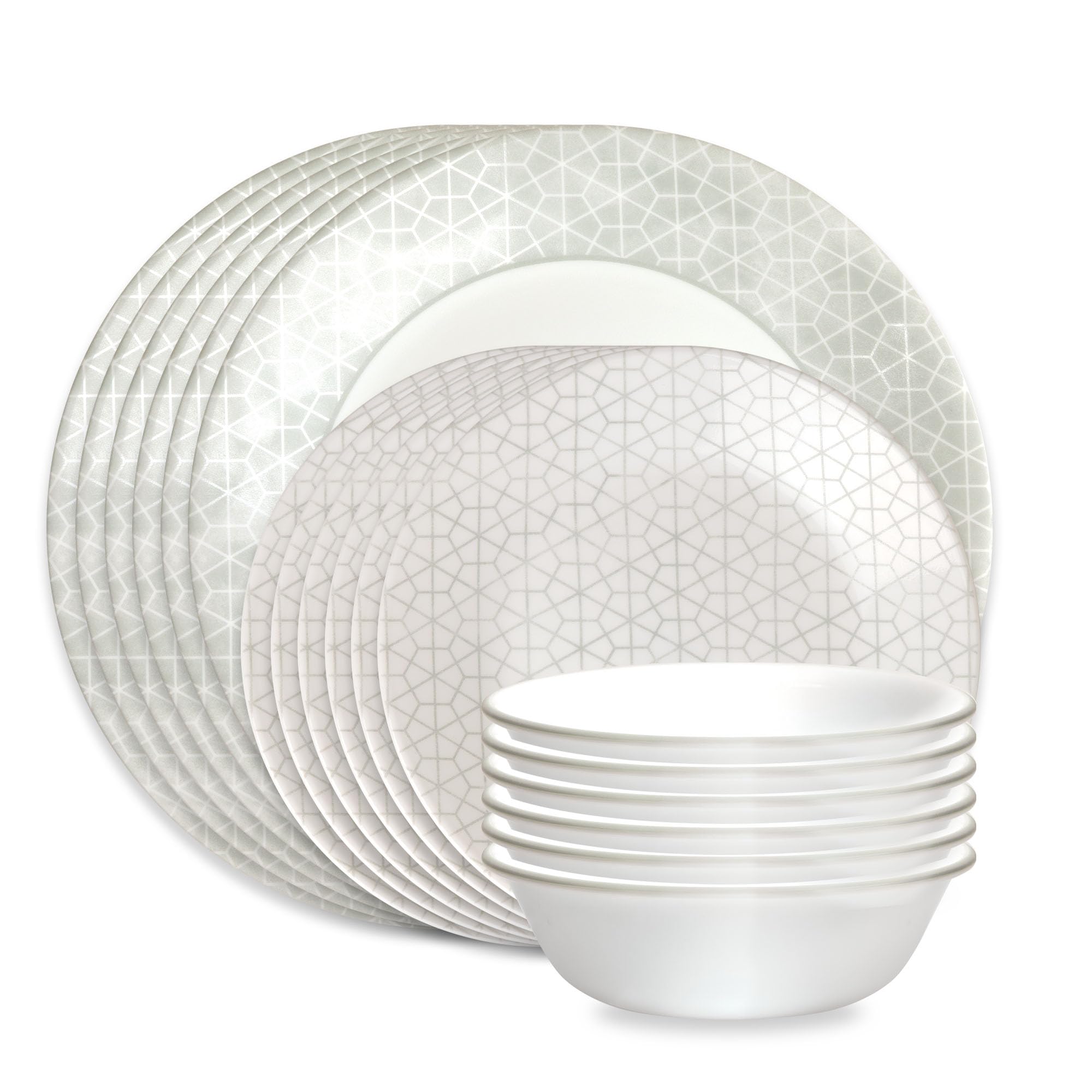 Corelle Knox front view of 18-piece set showing full service for six, durable and elegant