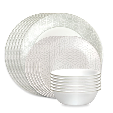 Corelle Knox front view of 18-piece set showing full service for six, durable and elegant