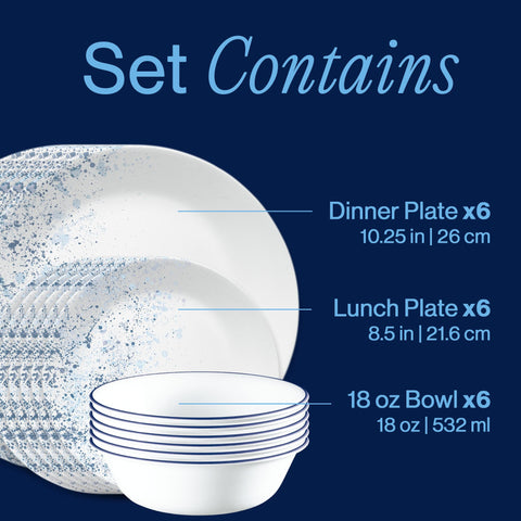 Corelle indigo speckle bowl close-up showing glaze texture and easy-clean surface