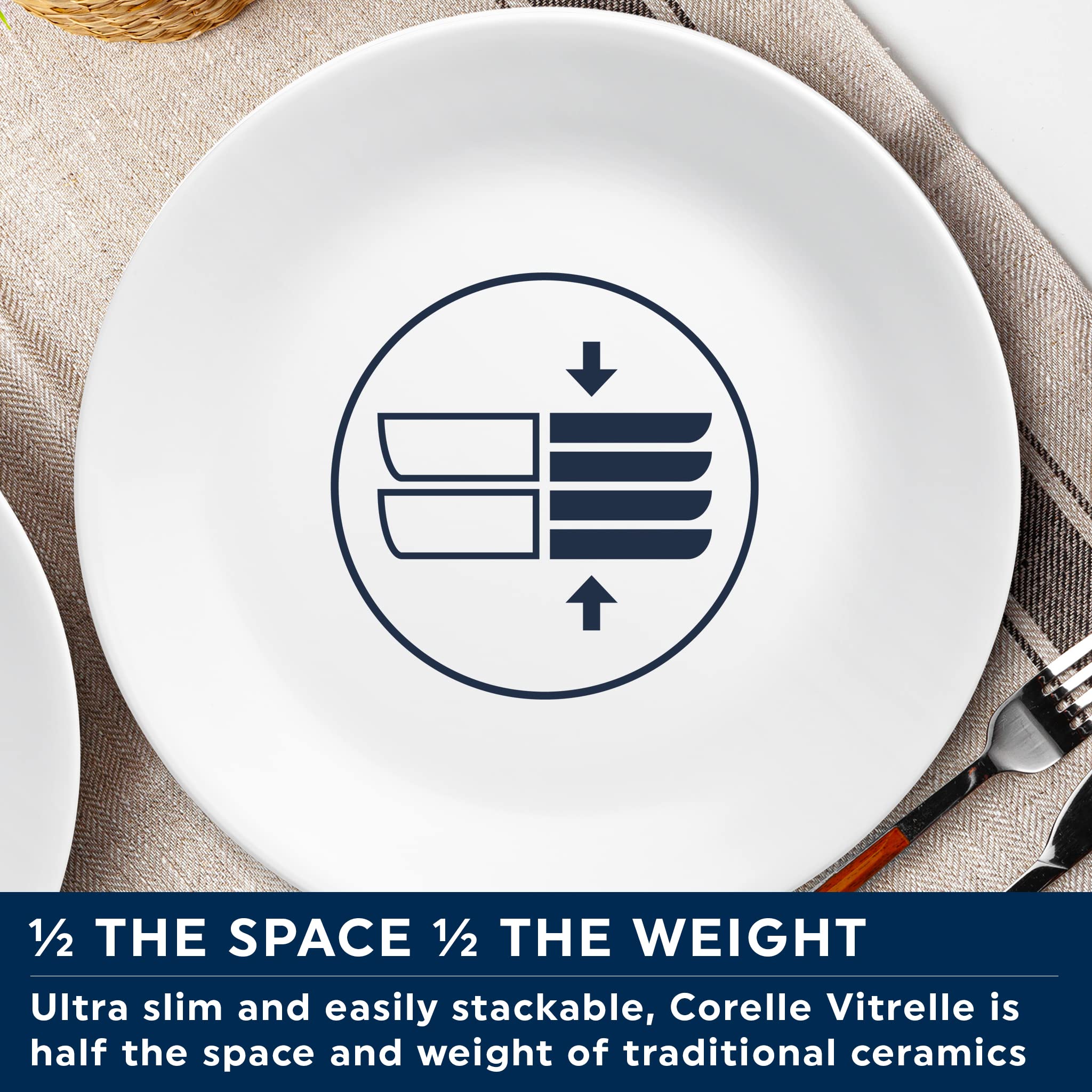 Corelle label close-up showing made in USA and quality reassurance