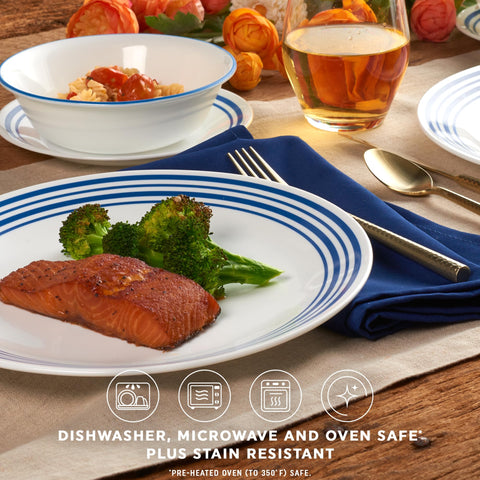 Corelle Laila top view bread plate showcasing measured blue band and versatility