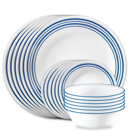 Corelle Laila front set showing plates and bowls and modern table appeal