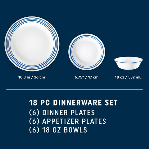 Corelle Laila band pattern detail showing measured blue lines and elegant simplicity