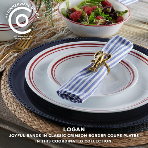Corelle Logan back label close-up showing manufacturing info and authenticity benefit