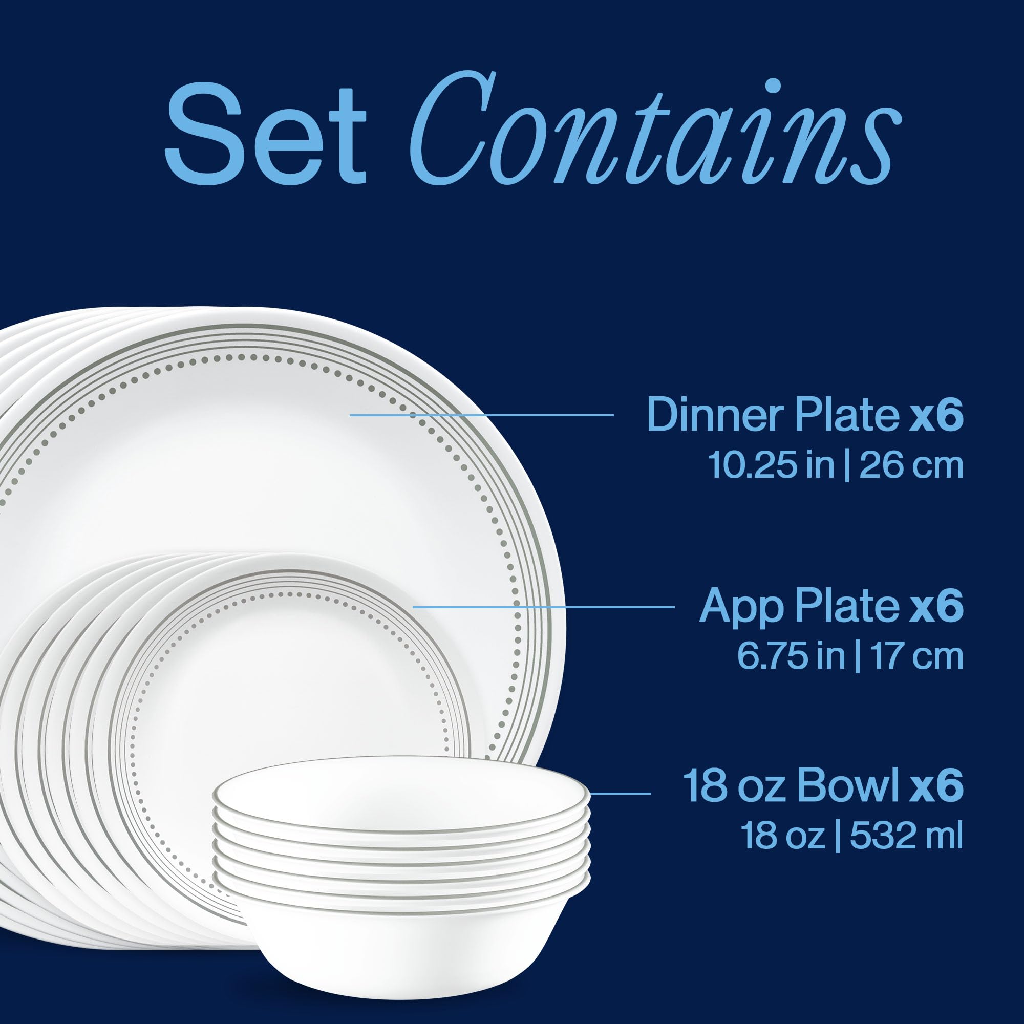 Detail of Corelle side plate with gray band showcasing versatile, understated design