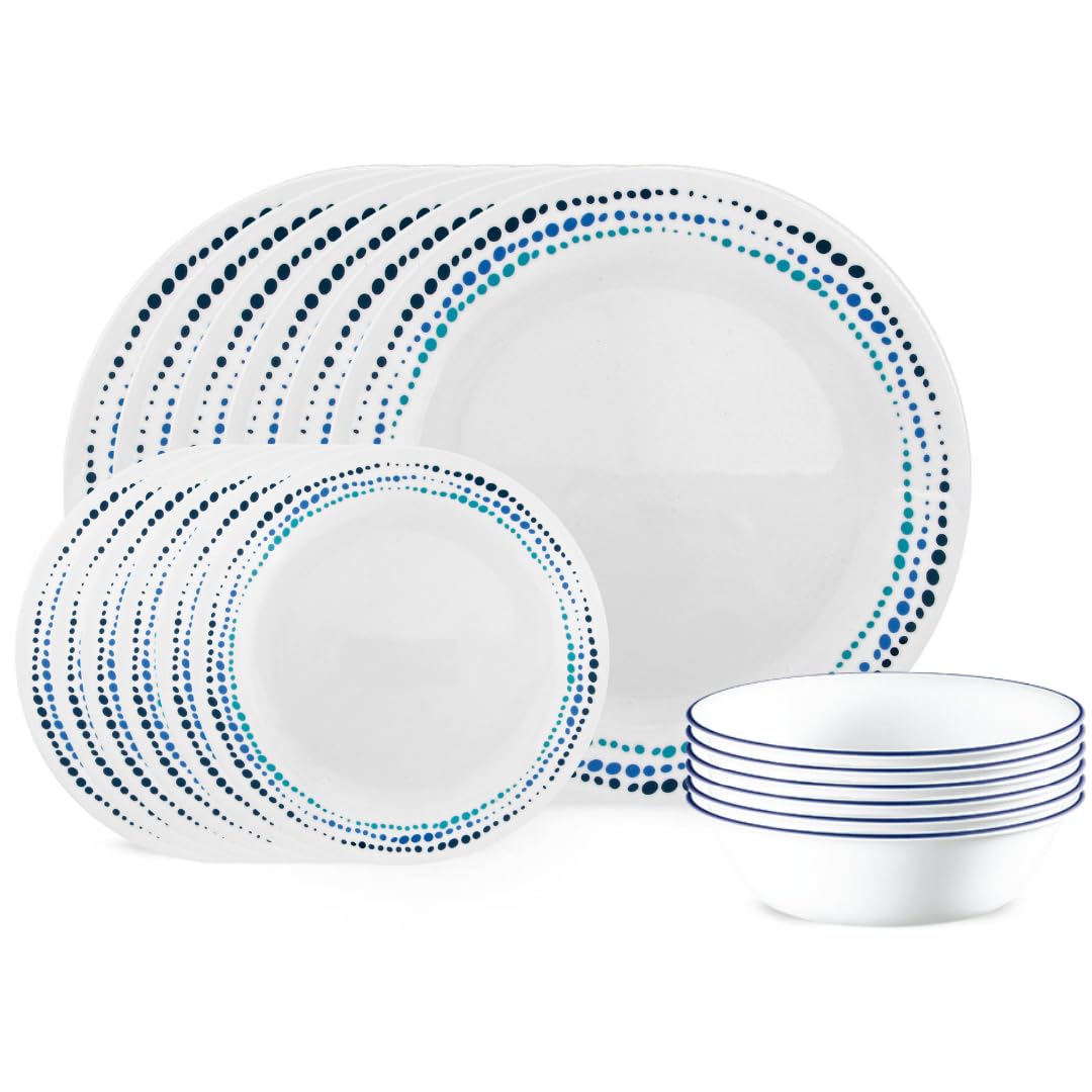 Corelle Ocean Blue full set on table, attractive everyday dining