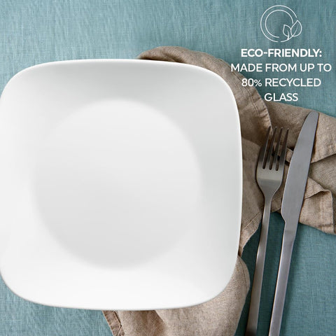 Corelle stacked plates in cabinet showing space-saving benefit