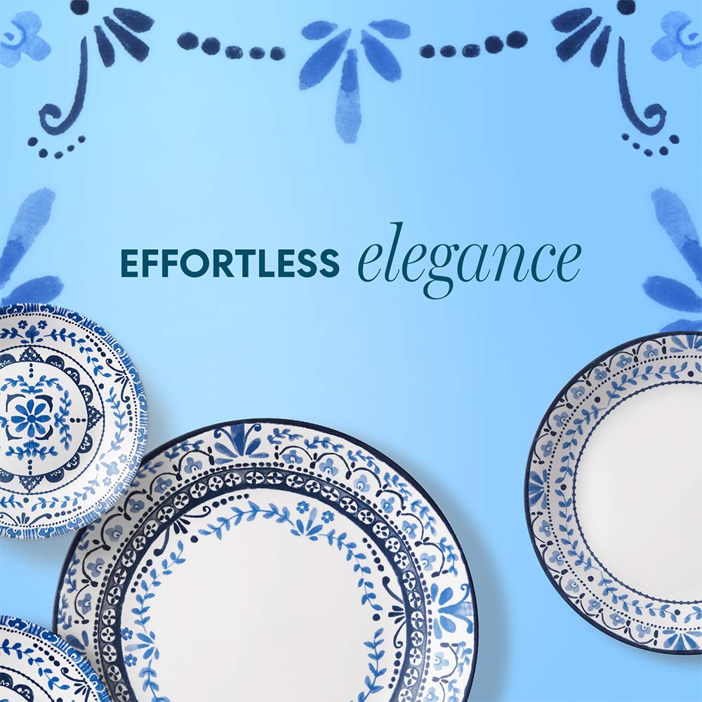 Corelle Portofino close-up of blue tile-inspired pattern highlighting decorative appeal