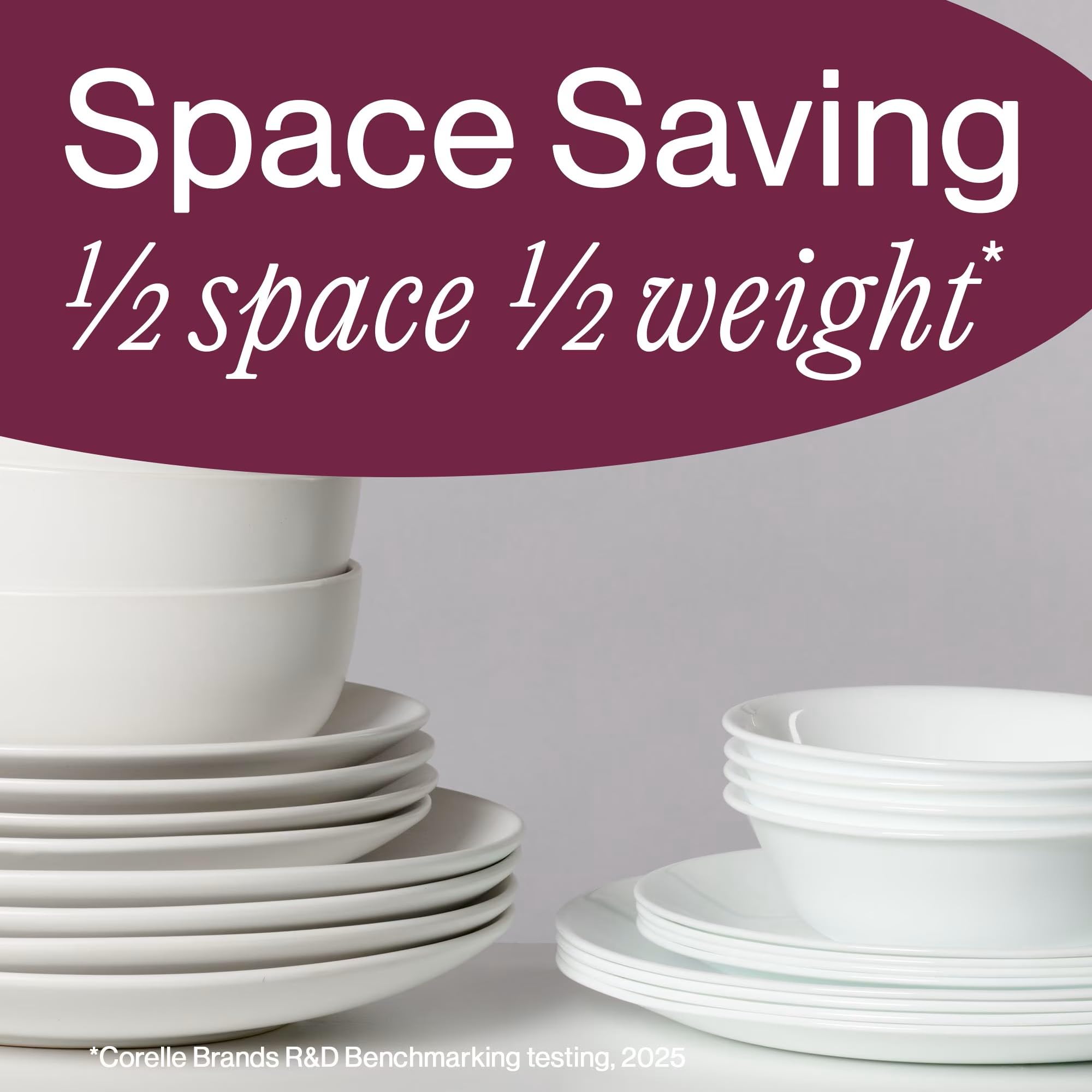 Corelle ramekins stacked in a cabinet to illustrate efficient storage benefit