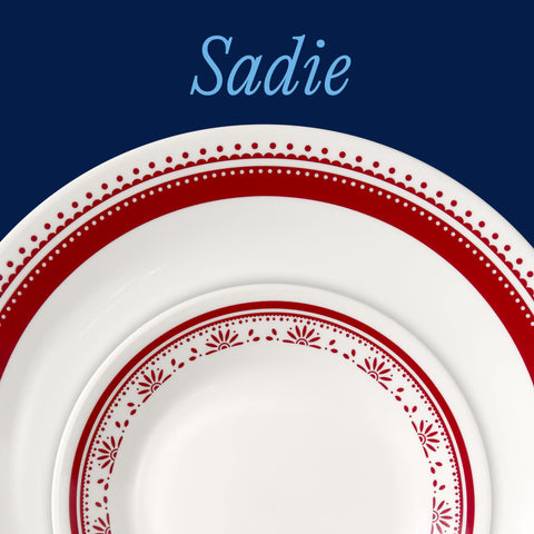Corelle Sadie pattern close-up highlighting raspberry design and durability