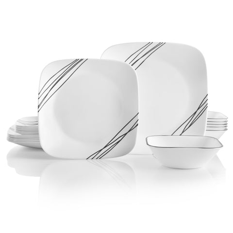 Corelle Simple Sketch front view showing square plate set and modern design benefit