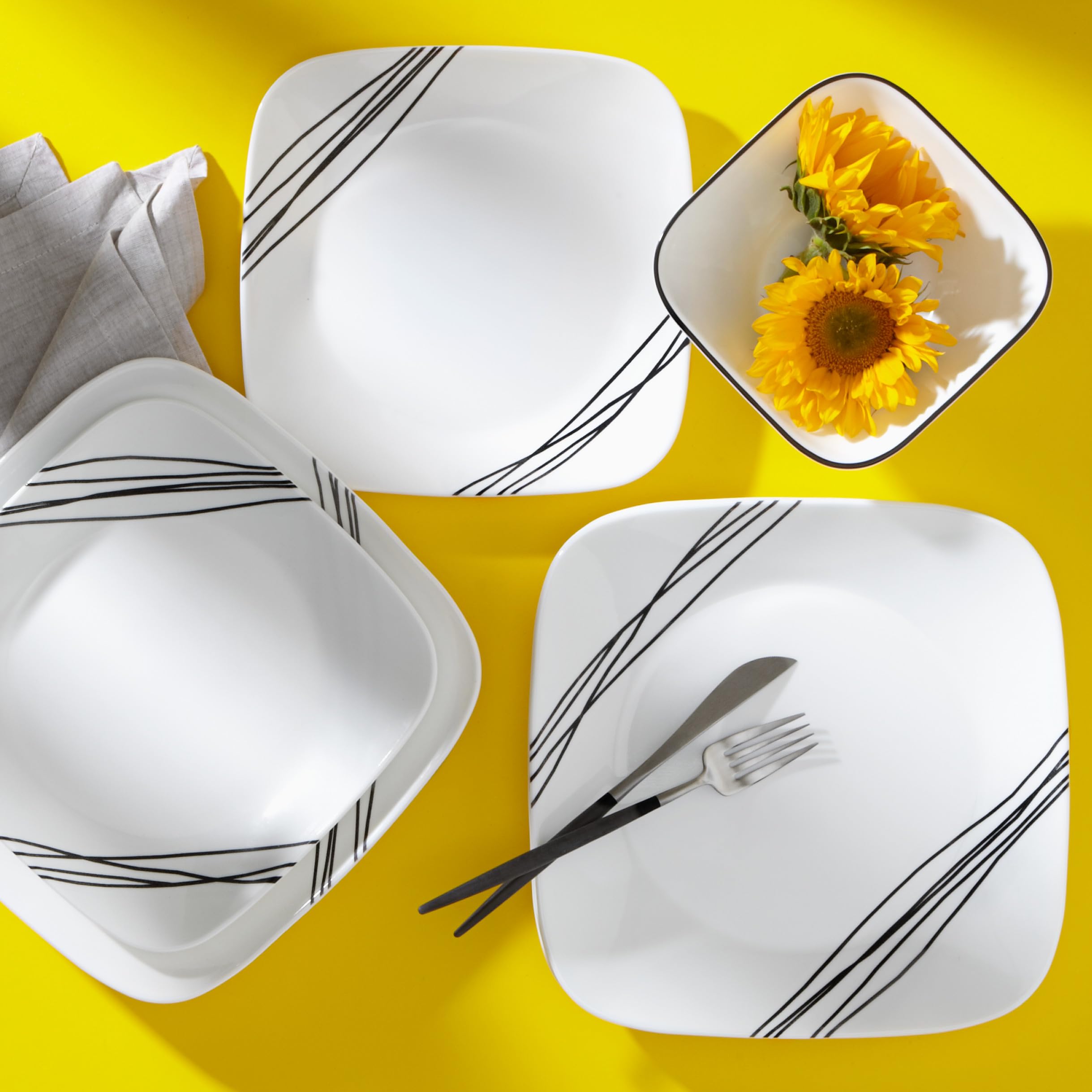 Corelle dinnerware set in use on table showing easy serving and stylish presentation