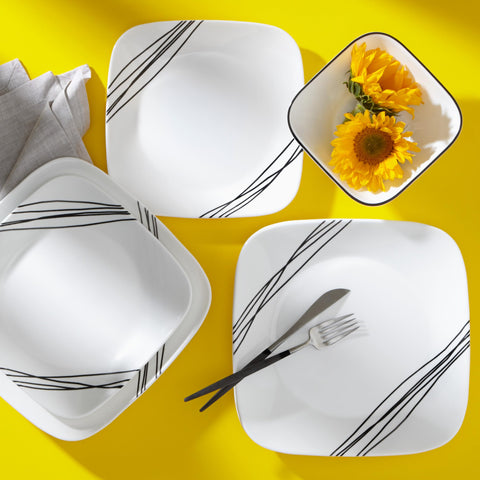 Corelle dinnerware set in use on table showing easy serving and stylish presentation