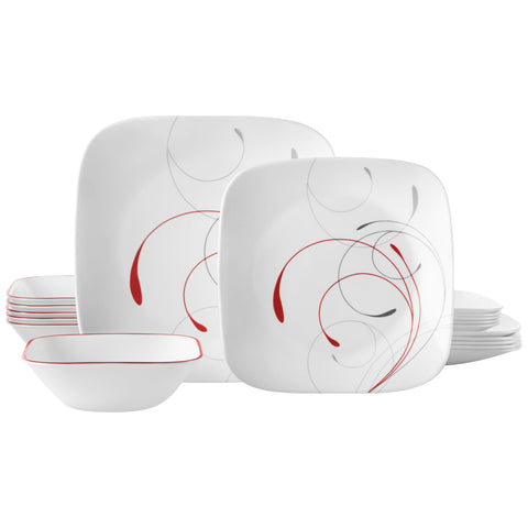 Corelle Splendor front packaging showcasing the full 18-piece set and design benefit